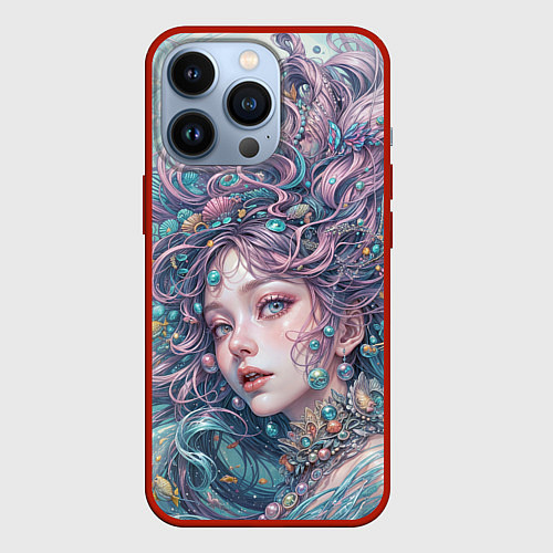 Чехол iPhone 13 Pro Морская русалка / 3D-Красный – фото 1