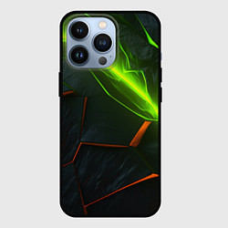 Чехол для iPhone 13 Pro Green neon abstract geometry, цвет: 3D-черный