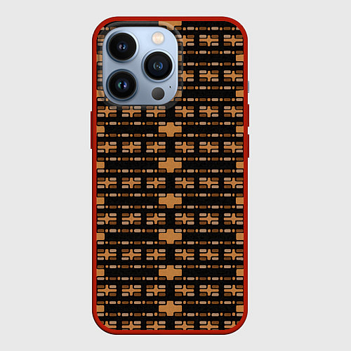 Чехол iPhone 13 Pro Коричневые кирпичики на чёрном фоне / 3D-Красный – фото 1