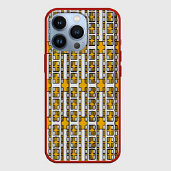 Чехол для iPhone 13 Pro Жёлтые и белые кирпичики на белом фоне, цвет: 3D-красный