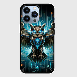 Чехол для iPhone 13 Pro Величественная кибернетическая сова на фоне футури, цвет: 3D-черный