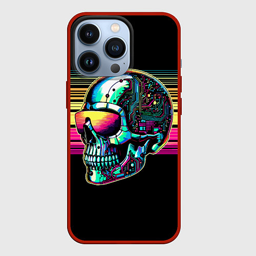 Чехол iPhone 13 Pro Cyber skull - ai art fantasy / 3D-Красный – фото 1