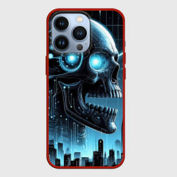 Чехол для iPhone 13 Pro Cyberpunk skull - metropolis neon glow, цвет: 3D-красный