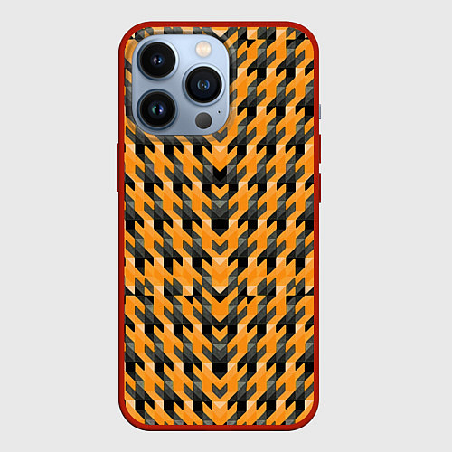 Чехол iPhone 13 Pro Чёрно-жёлтый паттерн / 3D-Красный – фото 1