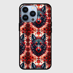 Чехол для iPhone 13 Pro Серые волки на красном фоне, цвет: 3D-черный