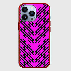 Чехол для iPhone 13 Pro Чёрные полосы на розовом фоне, цвет: 3D-красный