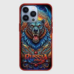Чехол для iPhone 13 Pro Суровый русский медведь, цвет: 3D-красный