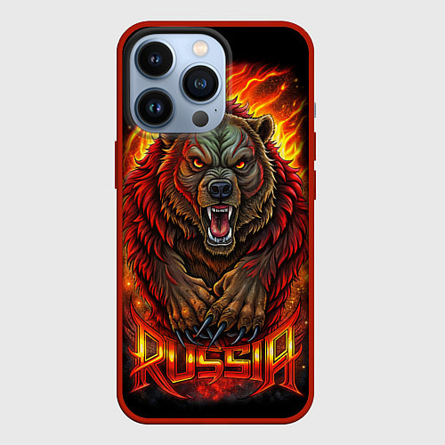 Чехол iPhone 13 Pro Русский агрессивный медведь / 3D-Красный – фото 1