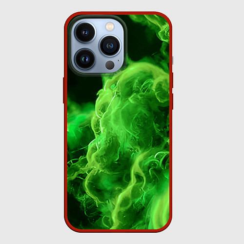 Чехол iPhone 13 Pro Зелёный густой дым - inferno green / 3D-Красный – фото 1