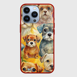 Чехол для iPhone 13 Pro Красочный паттерн с щенками, цвет: 3D-красный