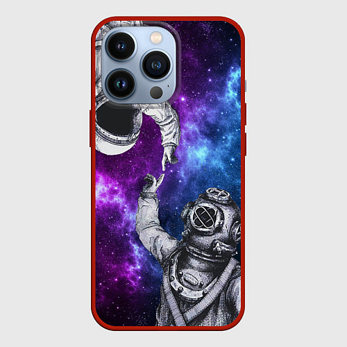 Чехол iPhone 13 Pro Сотворение космонавт и водолаз / 3D-Красный – фото 1
