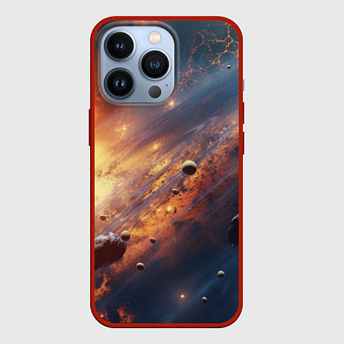 Чехол iPhone 13 Pro Вселенная и планеты / 3D-Красный – фото 1