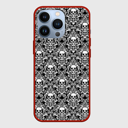Чехол iPhone 13 Pro Skull patterns / 3D-Красный – фото 1