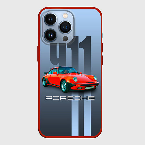 Чехол iPhone 13 Pro Винтажный автомобиль Porsche 911 Carrera / 3D-Красный – фото 1