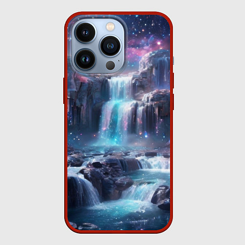 Чехол iPhone 13 Pro Волшебный ночной водопад / 3D-Красный – фото 1