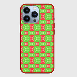 Чехол для iPhone 13 Pro Паттерн с красными и зелеными пуговицами, цвет: 3D-красный