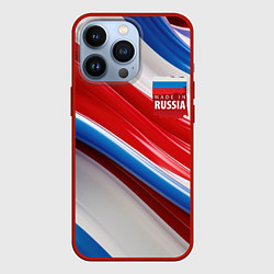 Чехол для iPhone 13 Pro Герб России на абстрактном фоне, цвет: 3D-красный