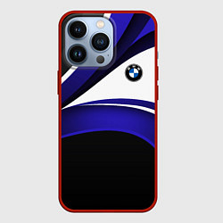 Чехол для iPhone 13 Pro BMW Logotype - blue waves, цвет: 3D-красный