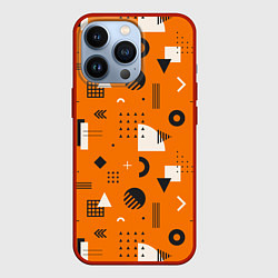 Чехол для iPhone 13 Pro Геометрия в стиле мемфис на оранжевом, цвет: 3D-красный
