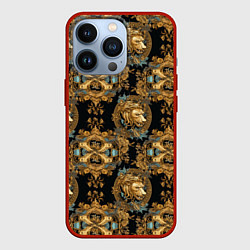 Чехол для iPhone 13 Pro Изящные переплетения с головами львов, цвет: 3D-красный