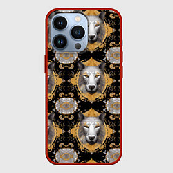Чехол для iPhone 13 Pro Паттерн класса люкс волки, цвет: 3D-красный