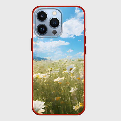 Чехол iPhone 13 Pro Ромашковое поле / 3D-Красный – фото 1