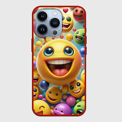 Чехол iPhone 13 Pro Смайлы позитив / 3D-Красный – фото 1