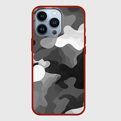 Чехол для iPhone 13 Pro Камуфляж серый монохром, цвет: 3D-красный