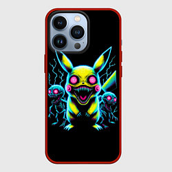 Чехол для iPhone 13 Pro Pikachu and skeletons - neon glow ai art, цвет: 3D-красный