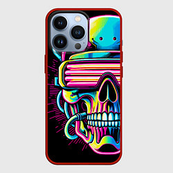 Чехол для iPhone 13 Pro Cyber skull - ai art neon, цвет: 3D-красный