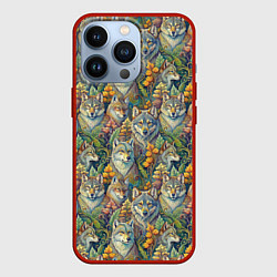 Чехол для iPhone 13 Pro Волки паттерн, цвет: 3D-красный