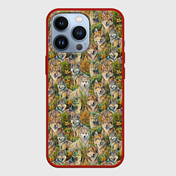 Чехол для iPhone 13 Pro Паттерн волчьих морд, цвет: 3D-красный