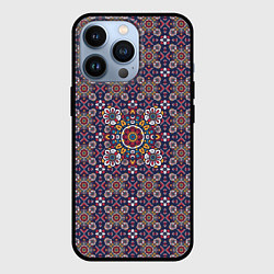 Чехол для iPhone 13 Pro Изящный славянский узор-паттерн с цветами, цвет: 3D-черный
