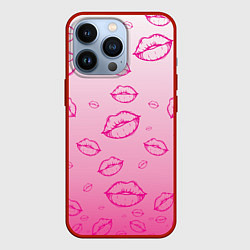 Чехол для iPhone 13 Pro Паттерн малиновые губы на розовом градиент - lips, цвет: 3D-красный