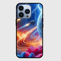 Чехол для iPhone 13 Pro Полёт к сатурну - нейросеть, цвет: 3D-черный