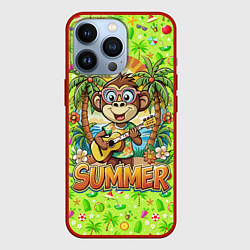 Чехол для iPhone 13 Pro Обезьяна с гитарой летний вайб, цвет: 3D-красный