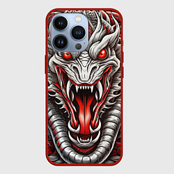Чехол для iPhone 13 Pro Крупная морда змеи красно-белая, цвет: 3D-красный