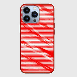 Чехол для iPhone 13 Pro Полосатый красно-белый, цвет: 3D-красный