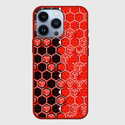 Чехол для iPhone 13 Pro Техно-киберпанк шестиугольники красный и чёрный, цвет: 3D-красный