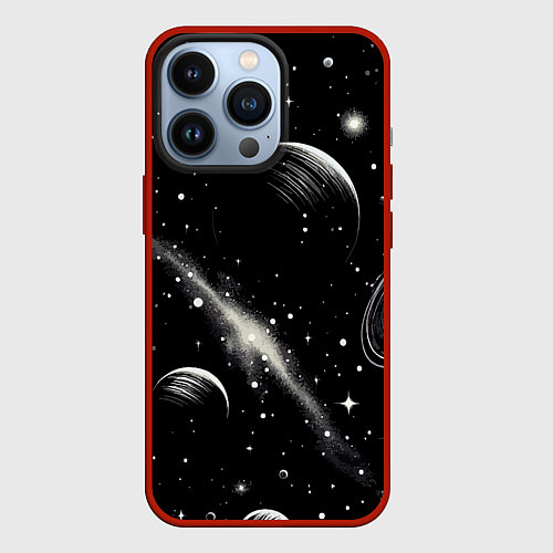 Чехол iPhone 13 Pro Бескрайний космос - нейросеть / 3D-Красный – фото 1