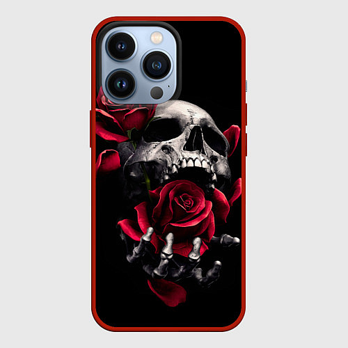 Чехол iPhone 13 Pro Череп и роза / 3D-Красный – фото 1