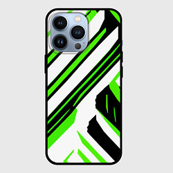Чехол для iPhone 13 Pro Чёрно-зелёные полосы на белом фоне, цвет: 3D-черный