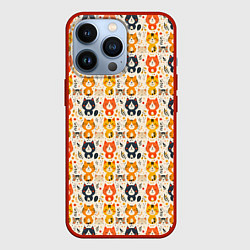 Чехол для iPhone 13 Pro Разноцветные котята ретро узор, цвет: 3D-красный