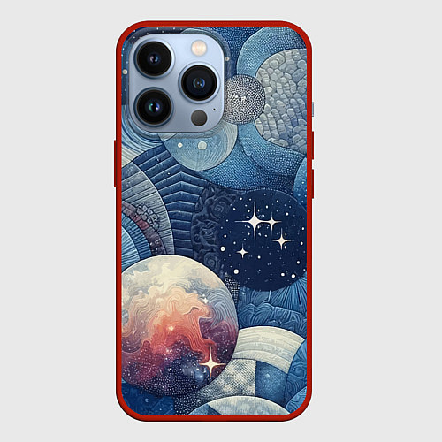 Чехол iPhone 13 Pro Космический пэчворк - нейросеть / 3D-Красный – фото 1