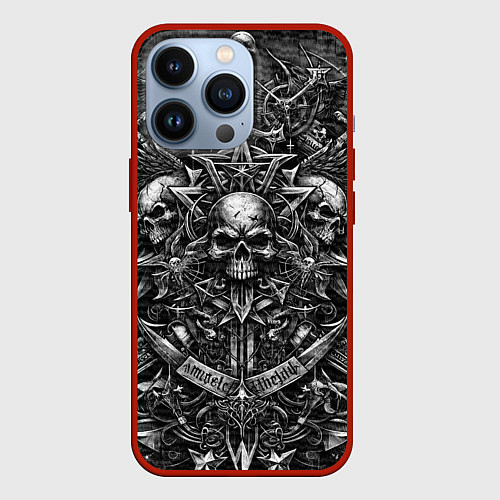 Чехол iPhone 13 Pro Черепа с узорами / 3D-Красный – фото 1