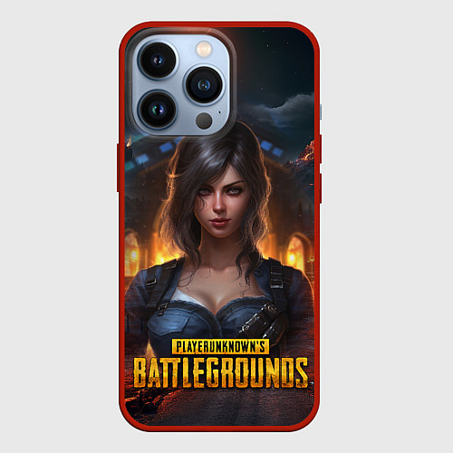 Чехол iPhone 13 Pro Женский PUBG девушка в огне / 3D-Красный – фото 1