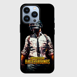 Чехол для iPhone 13 Pro PUBG игрок на закате черный фон, цвет: 3D-черный