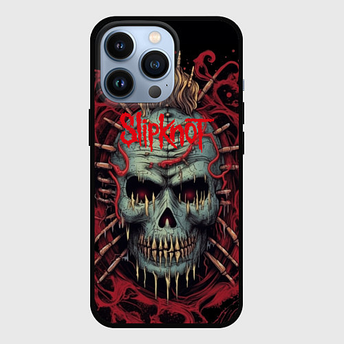 Чехол iPhone 13 Pro Slipknot череп зомби / 3D-Черный – фото 1