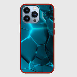 Чехол для iPhone 13 Pro Неоновые холодные голубые плиты в разломе, цвет: 3D-красный