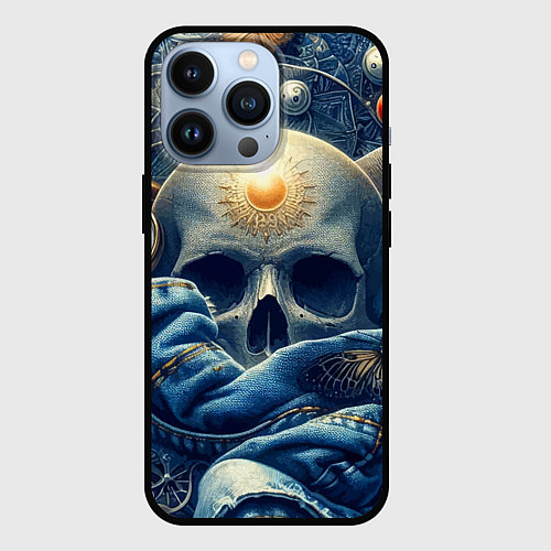Чехол iPhone 13 Pro Авангардная композиция с черепом - нейросеть / 3D-Черный – фото 1